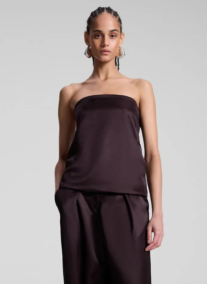 Women Tops ALC Ani Strapless Satin Top Chocolate Plum
