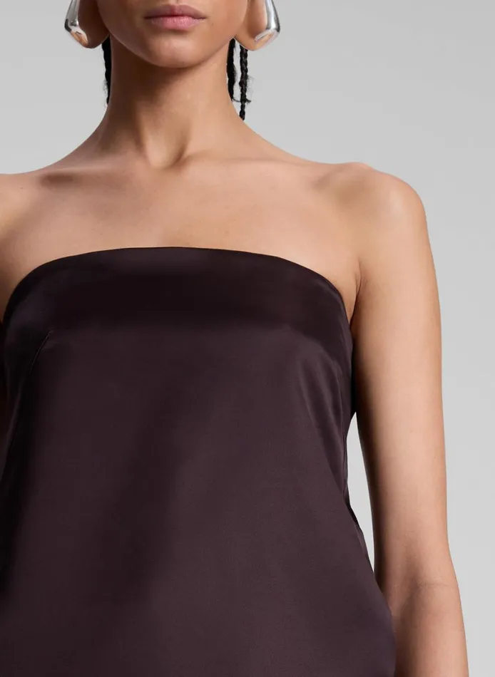 Women Tops ALC Ani Strapless Satin Top Chocolate Plum