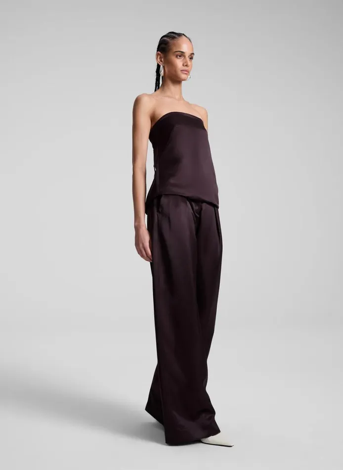 Women Tops ALC Ani Strapless Satin Top Chocolate Plum