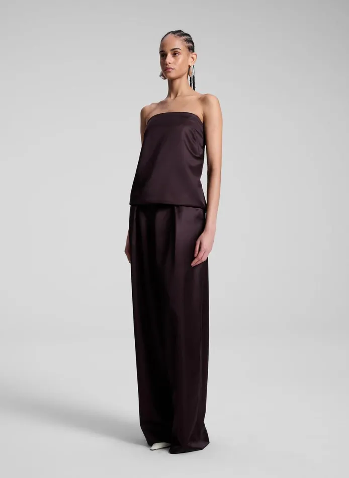 Women Tops ALC Ani Strapless Satin Top Chocolate Plum