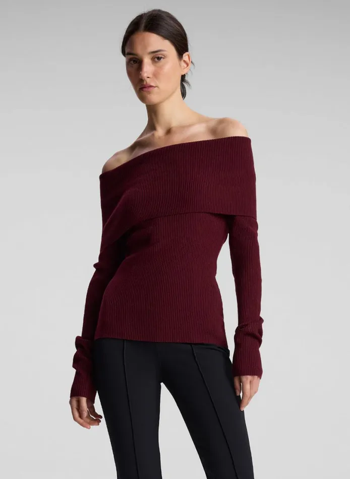 Women Tops ALC Evelyn Merino Off Shoulder Top Burgundy