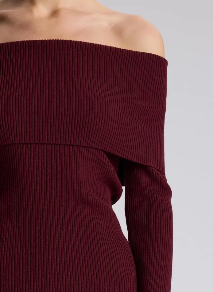 Women Tops ALC Evelyn Merino Off Shoulder Top Burgundy