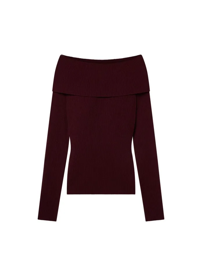 Women Tops ALC Evelyn Merino Off Shoulder Top Burgundy