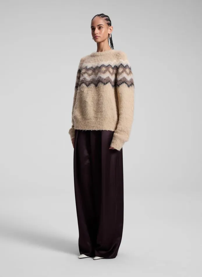 Women Tops ALC Ezra Fairisle Sweater Dark Taupe Multi