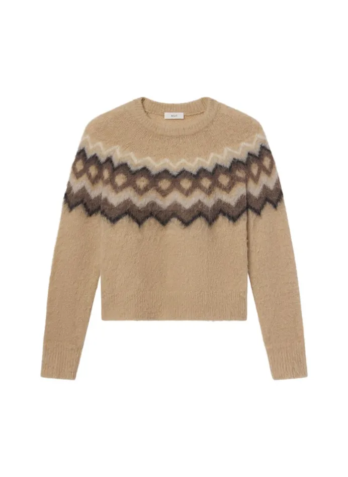 Women Tops ALC Ezra Fairisle Sweater Dark Taupe Multi