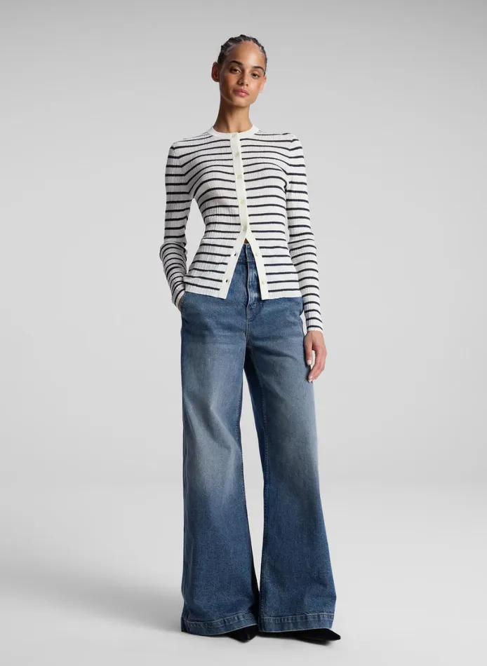 Women Tops ALC Fisher Fine Cotton Cardigan Bright Whitenavy