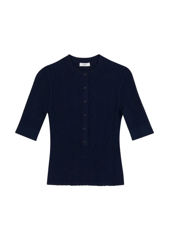 Women Tops ALC Fisher Fine Cotton Knit Top Navy