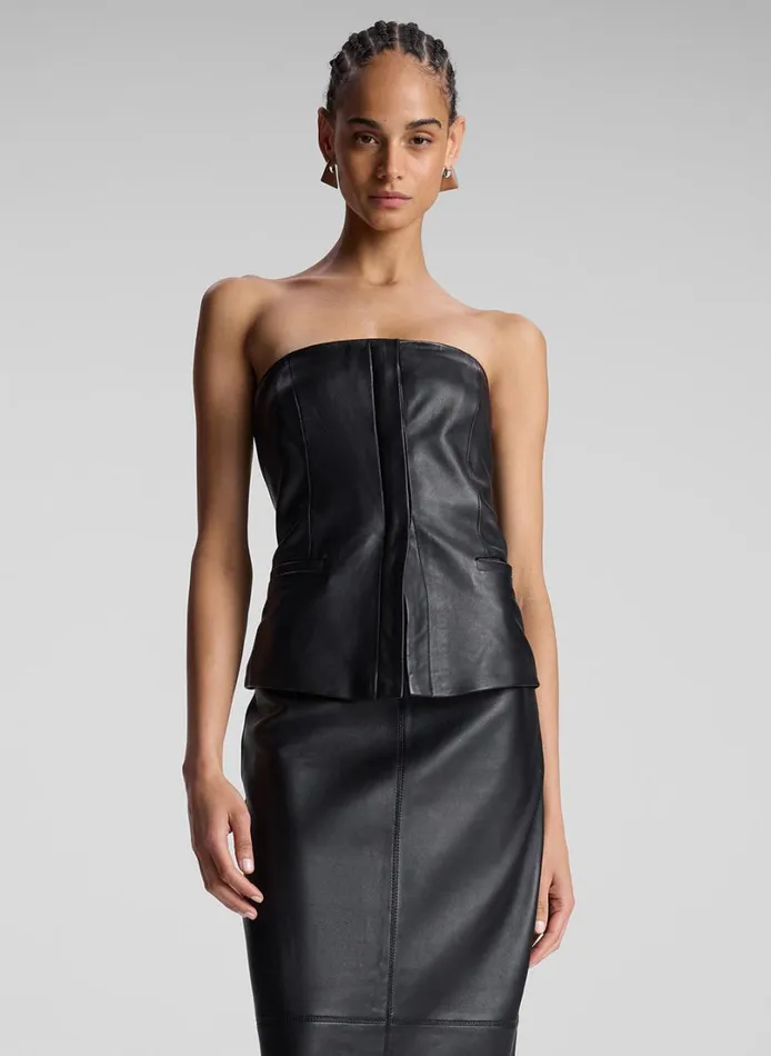 Women Tops ALC Renee Strapless Leather Top Black