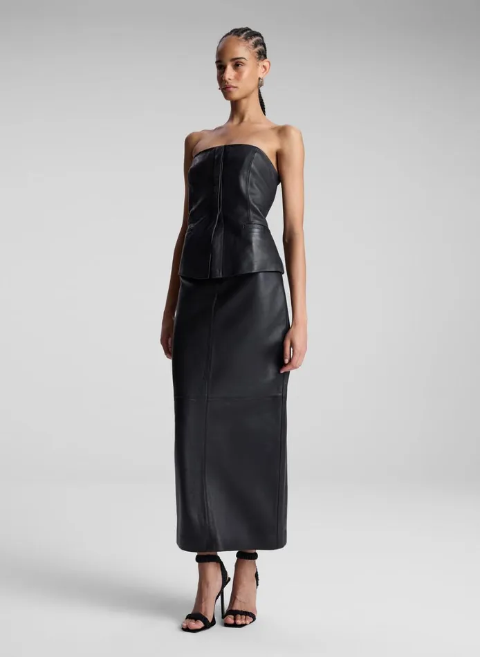 Women Tops ALC Renee Strapless Leather Top Black
