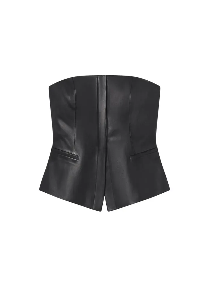 Women Tops ALC Renee Strapless Leather Top Black