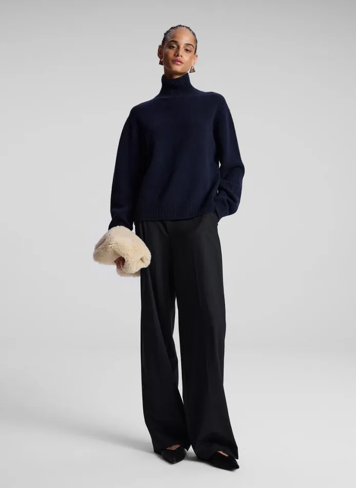 Women Tops ALC Teddy Cashmere Turtleneck Sweater Navy