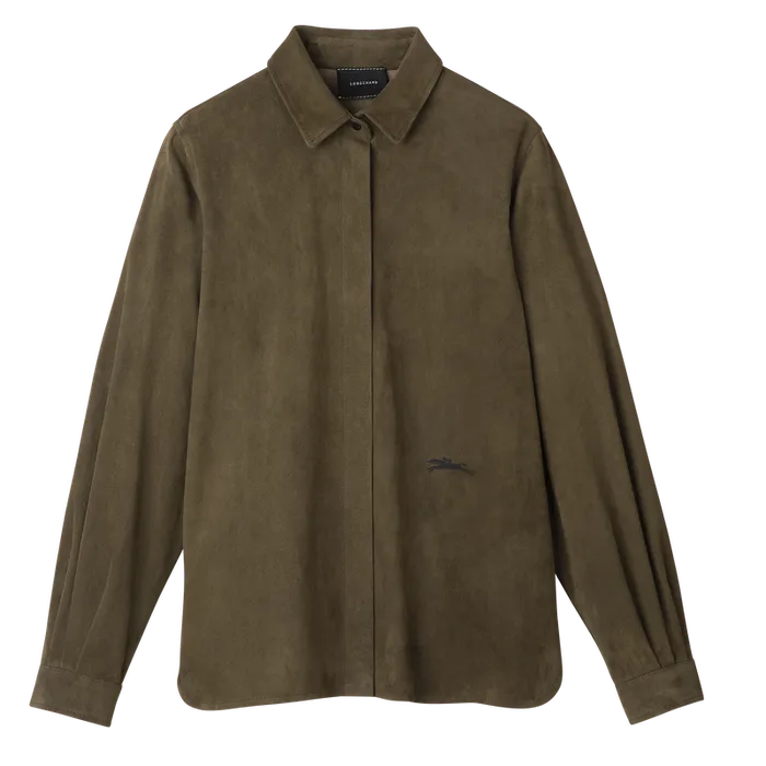 Women Tops and Blouses Longchamp Straight leather shirt Khaki