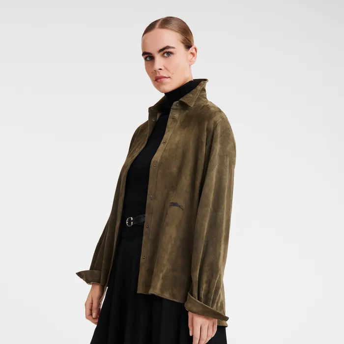 Women Tops and Blouses Longchamp Straight leather shirt Khaki Women Tops and Blouses Longchamp Straight leather shirt Khaki