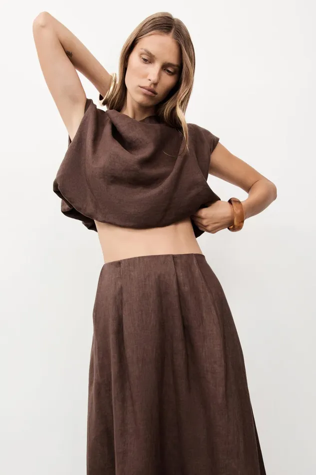Women Tops DISSH AMY CHOC LINEN BUBBLE TOP
