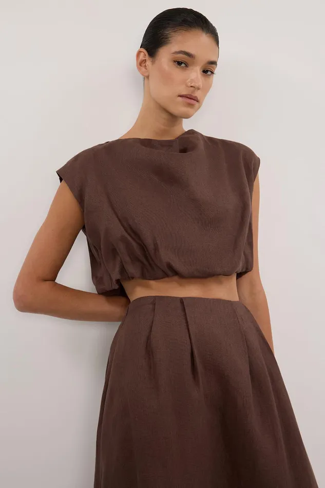 Women Tops DISSH AMY CHOC LINEN BUBBLE TOP