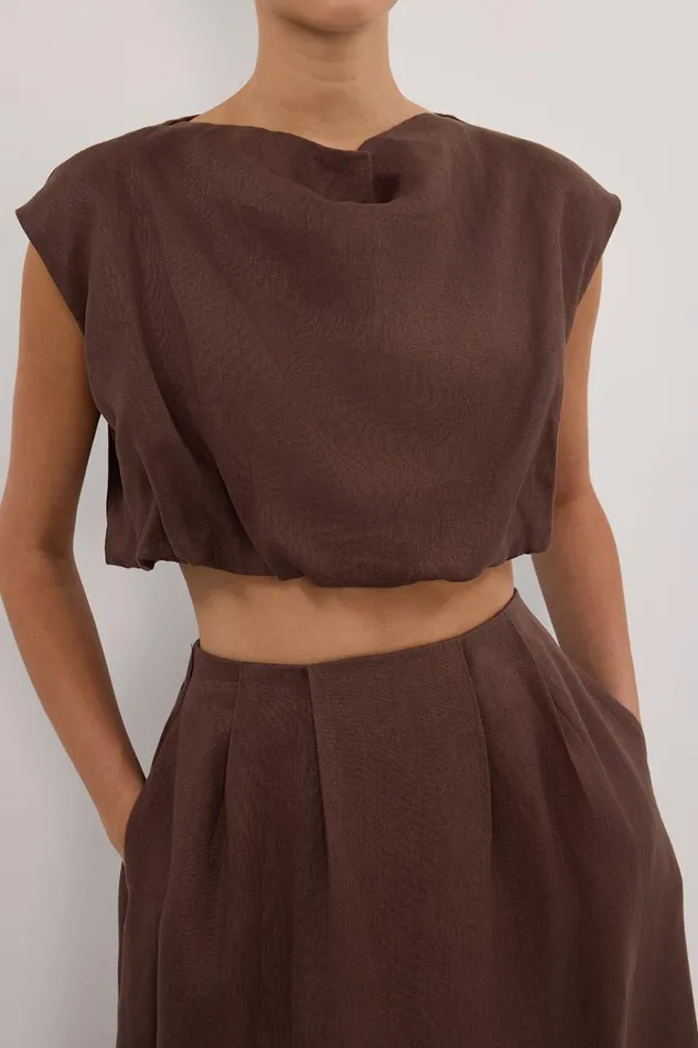Women Tops DISSH AMY CHOC LINEN BUBBLE TOP