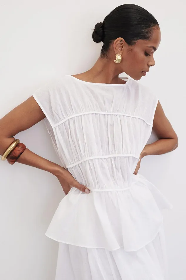 Women Tops DISSH FLYNN WHITE LINEN TIERED TOP