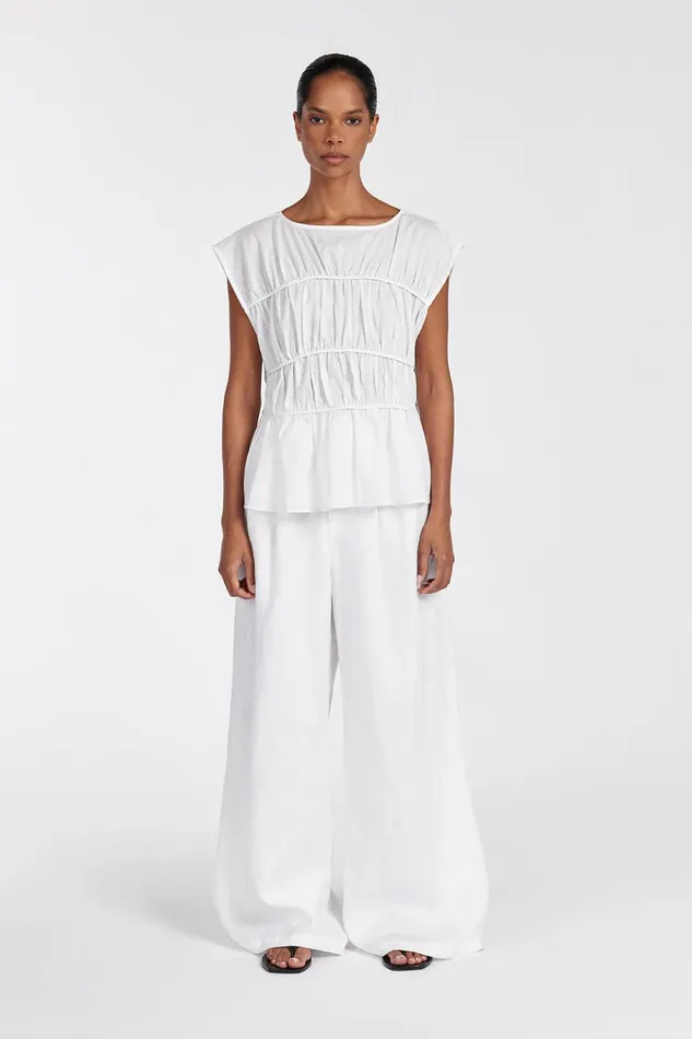 Women Tops DISSH FLYNN WHITE LINEN TIERED TOP