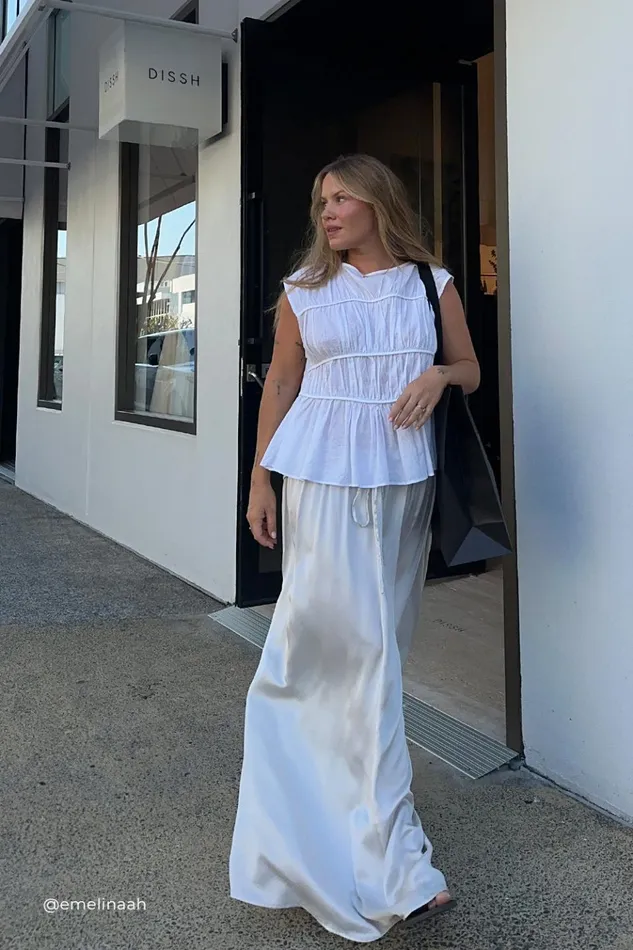 Women Tops DISSH FLYNN WHITE LINEN TIERED TOP