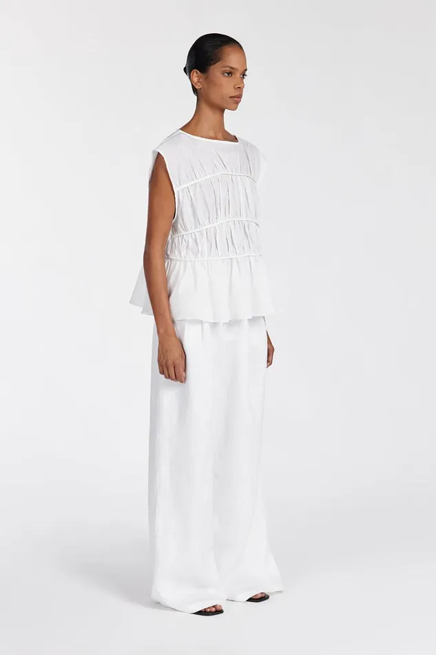 Women Tops DISSH FLYNN WHITE LINEN TIERED TOP