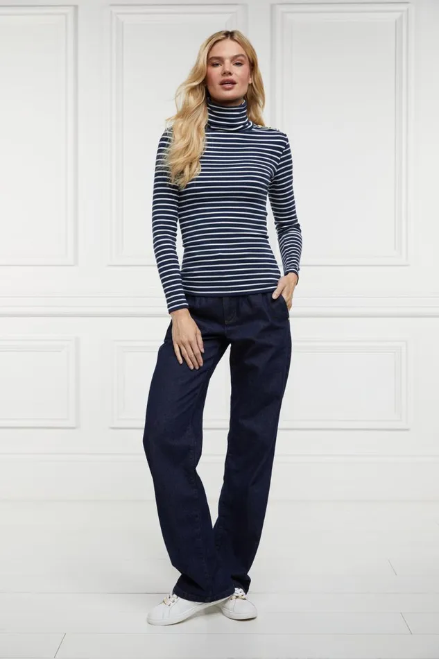 Women Tops Holland Cooper Padstow Roll Neck Ink Navy Natural Stripe Women Tops Holland Cooper Padstow Roll Neck Ink Navy Natural Stripe
