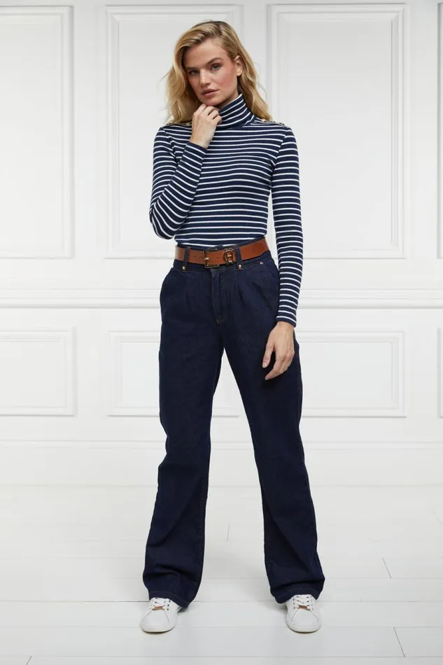 Women Tops Holland Cooper Padstow Roll Neck Ink Navy Natural Stripe Women Tops Holland Cooper Padstow Roll Neck Ink Navy Natural Stripe