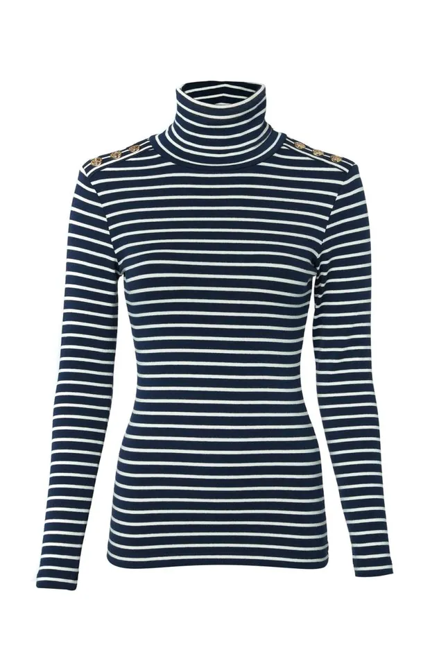 Women Tops Holland Cooper Padstow Roll Neck Ink Navy Natural Stripe Women Tops Holland Cooper Padstow Roll Neck Ink Navy Natural Stripe