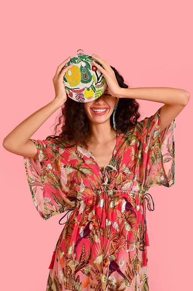 Women Tropical Mango Round Clutch Clutches America and Beyond