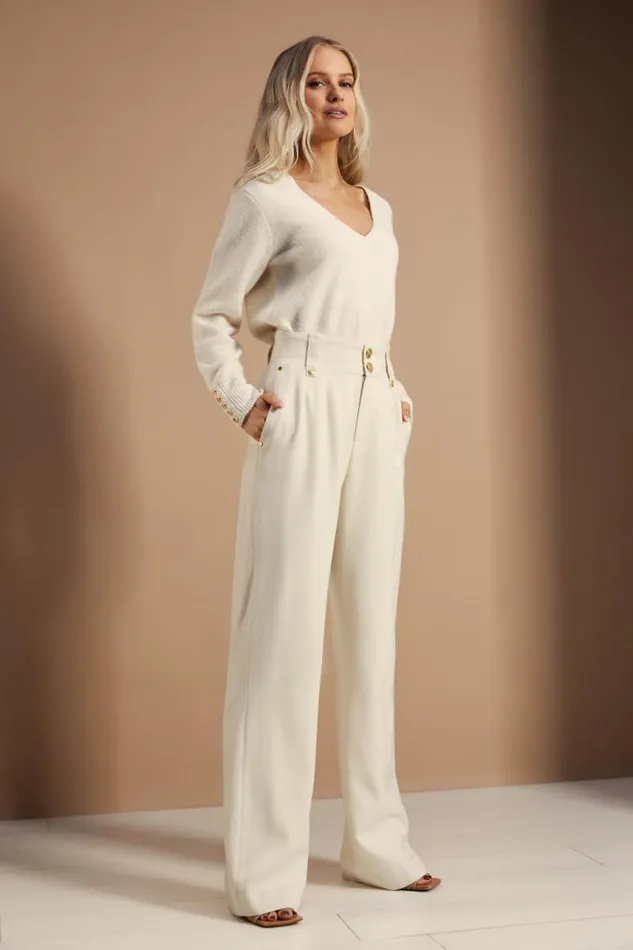 Women Trousers Holland Cooper High Waisted Straight Trouser Ivory