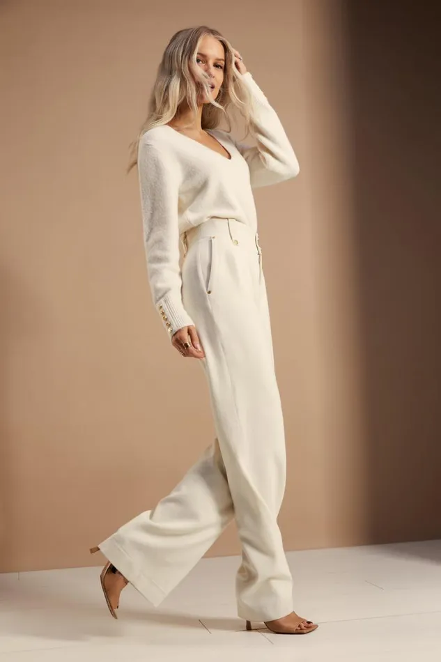 Women Trousers Holland Cooper High Waisted Straight Trouser Ivory Women Trousers Holland Cooper High Waisted Straight Trouser Ivory