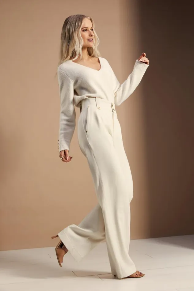 Women Trousers Holland Cooper High Waisted Straight Trouser Ivory Women Trousers Holland Cooper High Waisted Straight Trouser Ivory