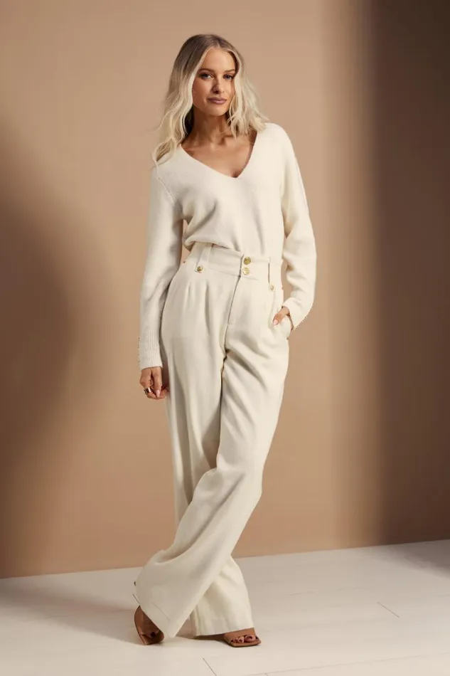Women Trousers Holland Cooper High Waisted Straight Trouser Ivory Women Trousers Holland Cooper High Waisted Straight Trouser Ivory