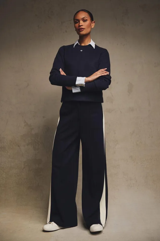 Women Trousers Holland Cooper Wide Leg Pant Ink Navy