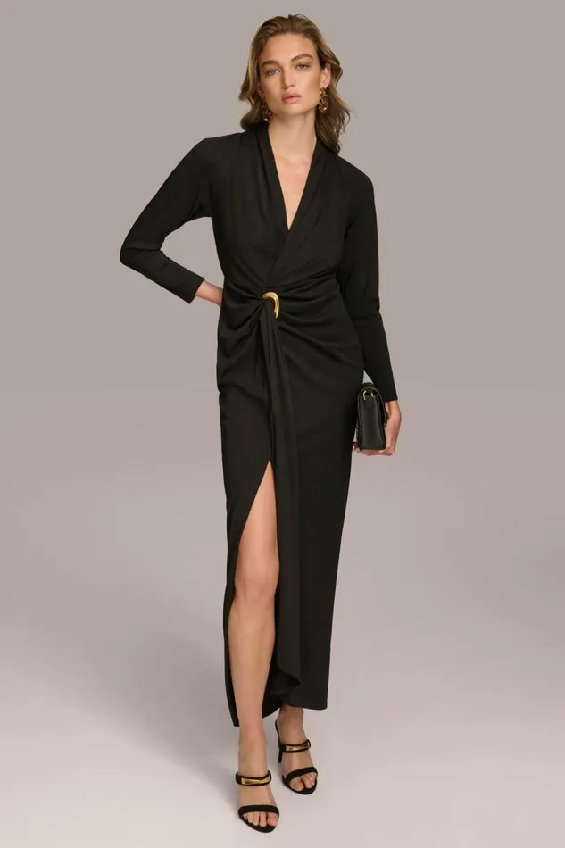Women V NECK GOWN Black Donna Karan New York Dresses And Jumpsuits