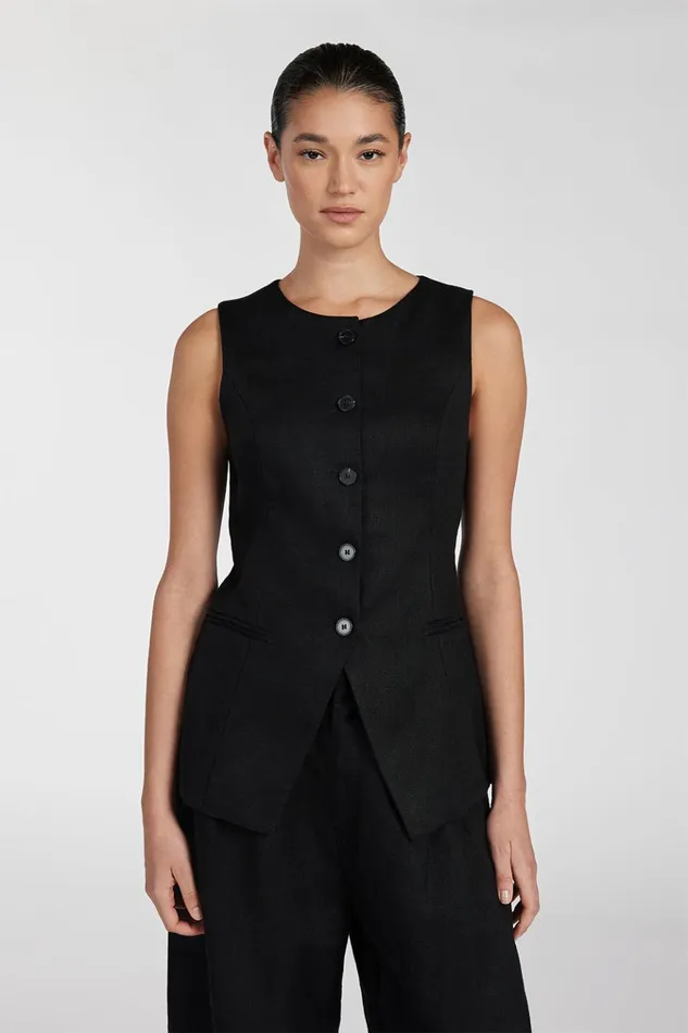 Women Vests DISSH ALESSIA BLACK LINEN VEST