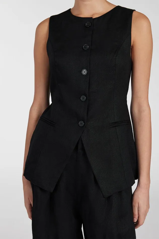 Women Vests DISSH ALESSIA BLACK LINEN VEST