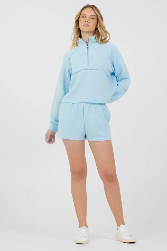 Women Vintage Havana All Bottoms Sailboat Blue Cloud Fleece Shorts Sailboat Blue