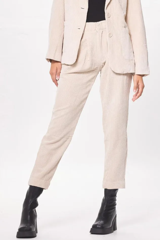 Women Vintage Havana All Bottoms Washed Taupe Crinkle Cord Trouser Pant Taupe