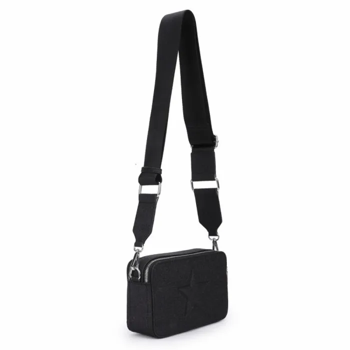 Women Vintage Havana Crossbody HENNA BAG 8211 BLACK METALLIC