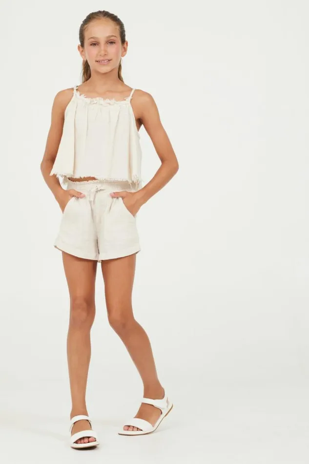 Women Vintage Havana Kids Bottoms Sand Stone Washed Texture Shorts Sand Stone