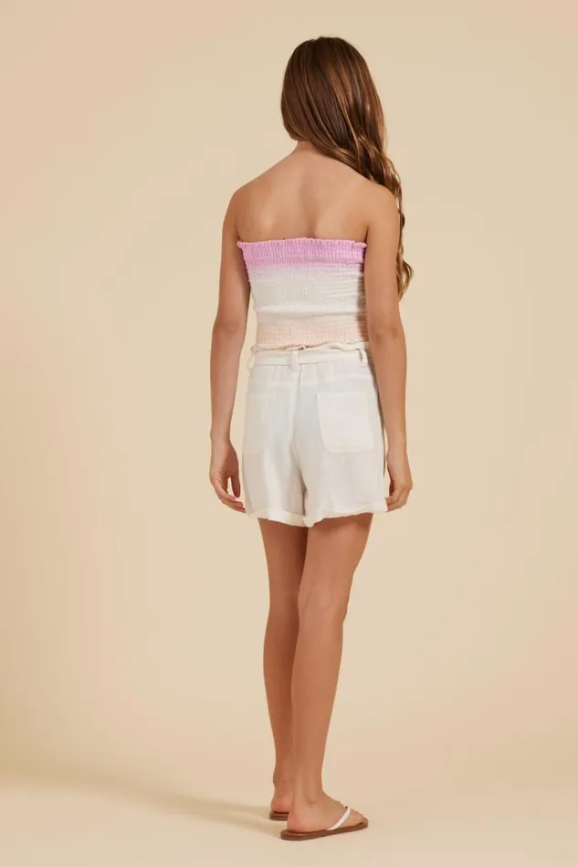 Women Vintage Havana Kids Tops PinkWhite And Sand Smocked Tube Top Pinkwhite