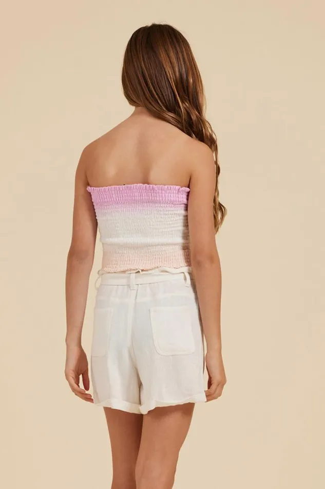 Women Vintage Havana Kids Tops PinkWhite And Sand Smocked Tube Top Pinkwhite