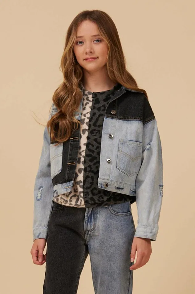 Women Vintage Havana Outerwear COLORBLOCKED DENIM JACKET Denim