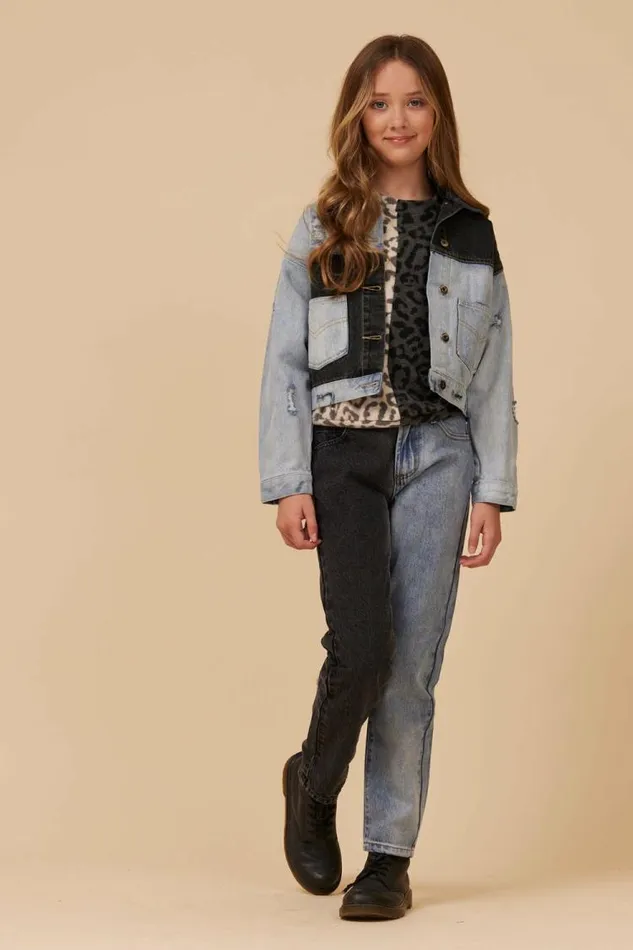 Women Vintage Havana Outerwear COLORBLOCKED DENIM JACKET Denim