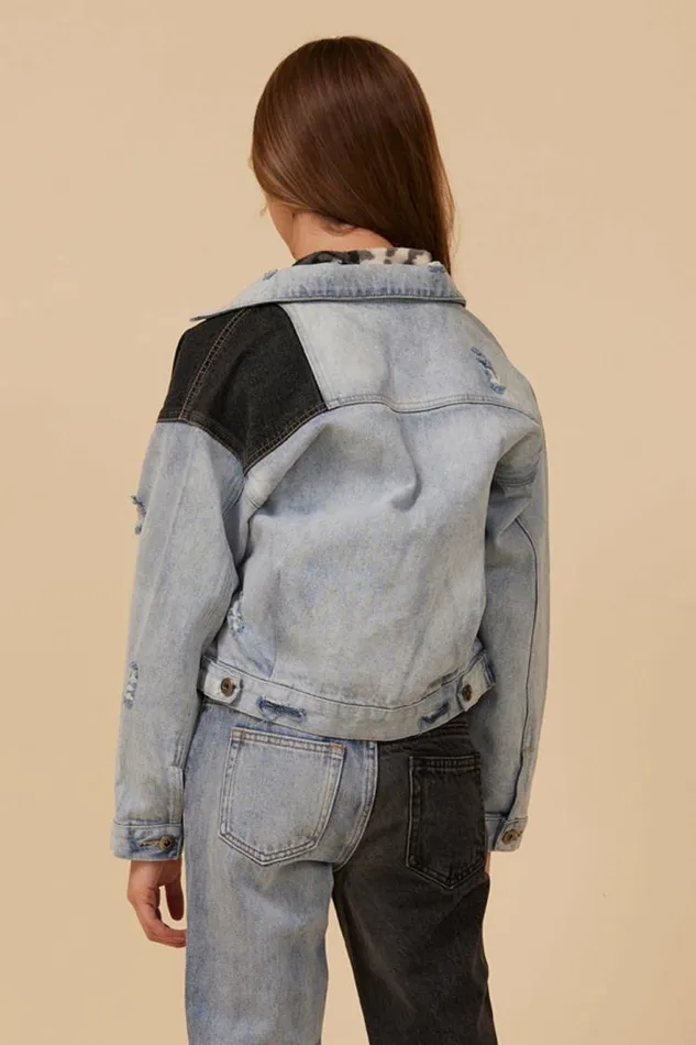Women Vintage Havana Outerwear COLORBLOCKED DENIM JACKET Denim