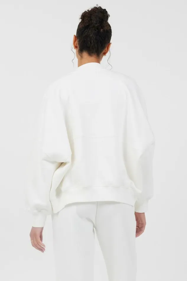 Women Vintage Havana Outerwear White Essential Fleece Zip Up Bomber White