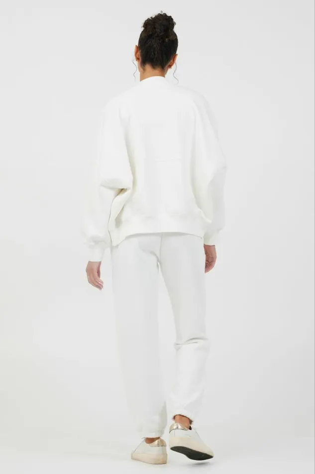 Women Vintage Havana Outerwear White Essential Fleece Zip Up Bomber White