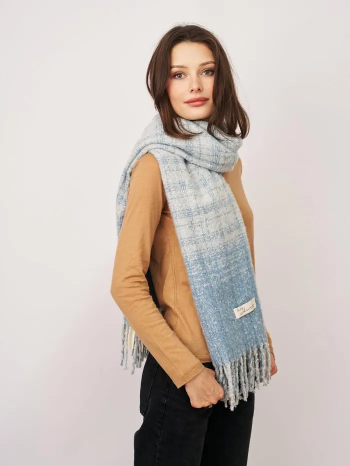 Women Vintage Havana Scarf Ruanas BOUCLE CHECK TASSEL SCARF 8211 BLUE Blue Women Vintage Havana Scarf Ruanas BOUCLE CHECK TASSEL SCARF 8211 BLUE Blue