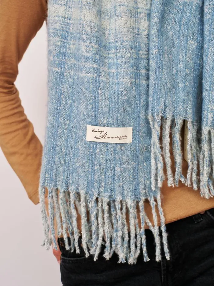 Women Vintage Havana Scarf Ruanas BOUCLE CHECK TASSEL SCARF 8211 BLUE Blue Women Vintage Havana Scarf Ruanas BOUCLE CHECK TASSEL SCARF 8211 BLUE Blue