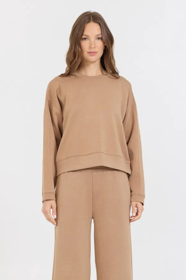 Women Vintage Havana Sweatshirts Caramel Cloud Fleece Crewneck Caramel